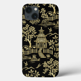 Chinoiserie Pagoda Black e Dourada capas de iphone