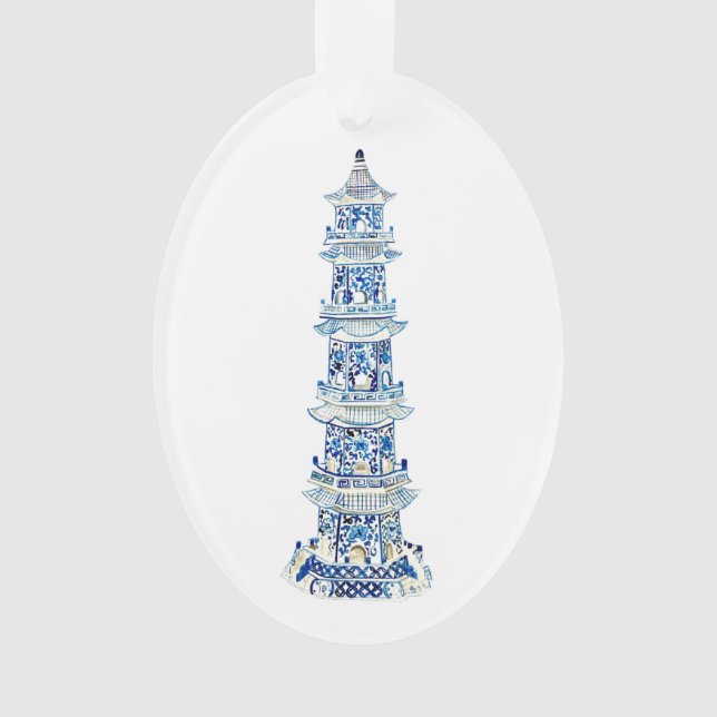 Chinoiserie Pagoda Oval Ornamento acrílico (Frente)