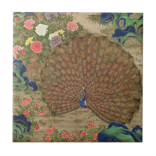 Chinoiserie Pavão Azul com Jardim de Flores Exótic (Frente)