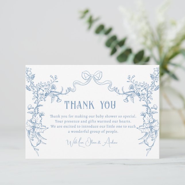 Chinoiserie Toile Baby Shower Thank You Card (Em pé/Frente)
