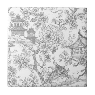 Chinoiserie Toile Dragão Flor de Cerejeira Ornamen