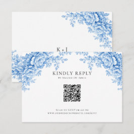 Chinoiserie Wedding Minimal Monogram RSVP QR Code