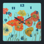 Chique Aqua Poppies Poppy Sala Floral Relógio<br><div class="desc">Chique Aqua Poppies Poppy Floral Room Clock. Projetado a partir da minha arte original de aquarela.</div>