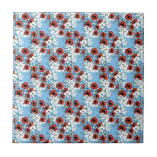 Chique azul-impressão de flor vermelha por LeahG