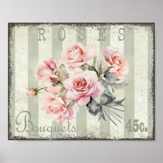 Chique Blush Rose Bouquets Sage Green Poster