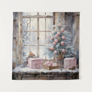 Chique Cor-de-Água Cor Rosa Tapeçaria de Natal
