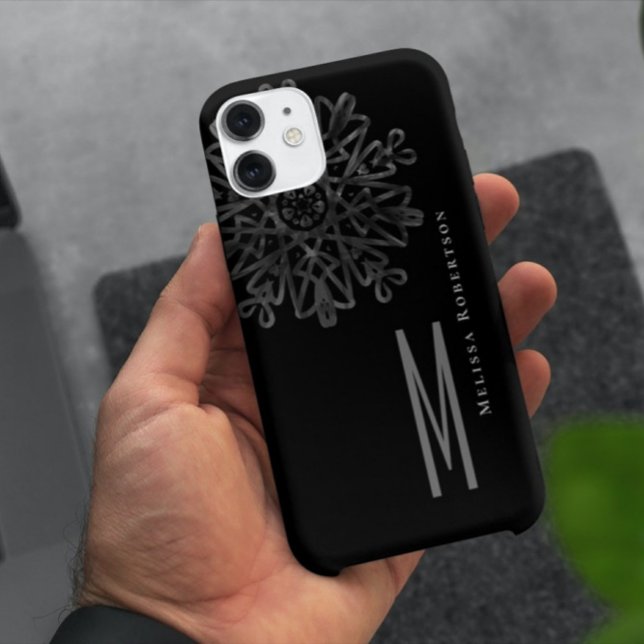 Chique Elegante Preto e Branco Monograma Ornado (Criador carregado)