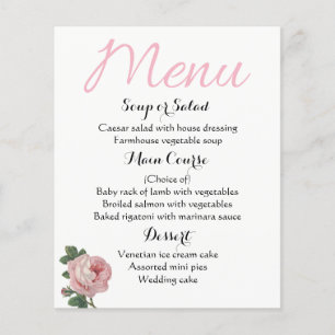 Chique Floral Menu Rosa Rosa Rosa Pink Flowers Cas