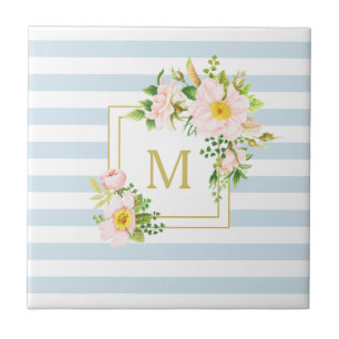 Chique Floral Monograma Banhas Azuis Pastel
