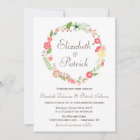 Chique Floral Wreath Casamento Convite