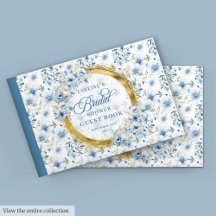 Chique Livro de Visitas Floral Azul Pó Dourado Boê