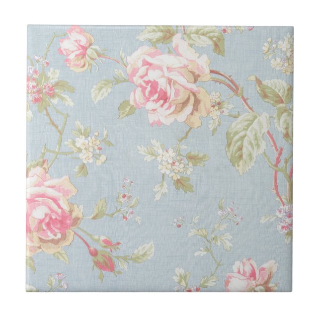 chique padrão vintage rosa estilo azul (Frente)