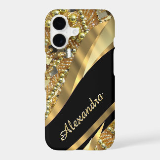 Chique personalizado elegante preto e dourado bril