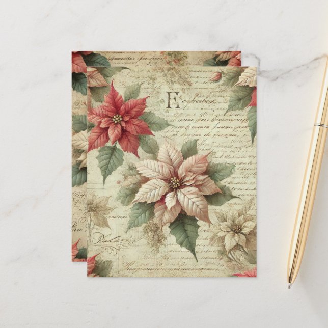 Chique Poinsettia no Script Scrapbook Paper (Frente/Verso In Situ)