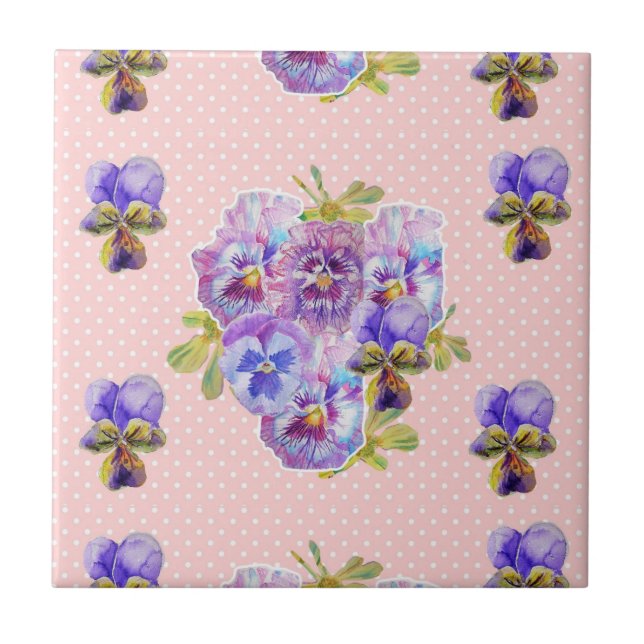 Chique Ponto rosa Pansy art Azulejo floral cerâmic (Frente)