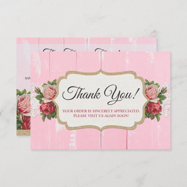 Chique Rústico Madeira Rosa Cartões de agradecimen (Frente/Verso)