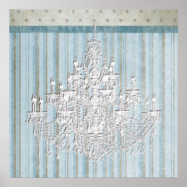 Chique Teal Beige Chandelier Wall Art Impressão (Frente)