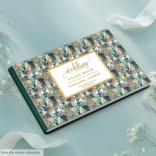 Chique Verde Escuro E Dourado Livro De Convidados (Shabby Chic Dark Green And Gold Wedding Guest Book)