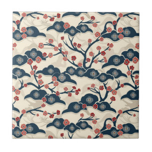 Chiyogami Japonês Ume Coral Vermelho Índigo Creme