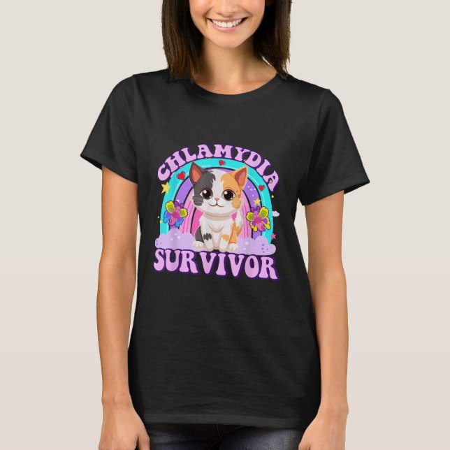 Chlamydia Sobrevivente Cat Meme Camisas Engraçadas (Frente)