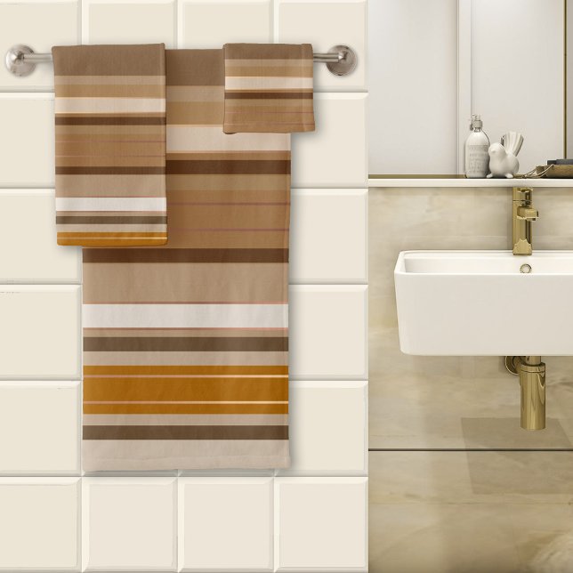 Chocolate de café e Conjunto de Toalhas de Caramel (A lovely striped bathroom towel set in coffee, chocolate and caramel cream colors.)