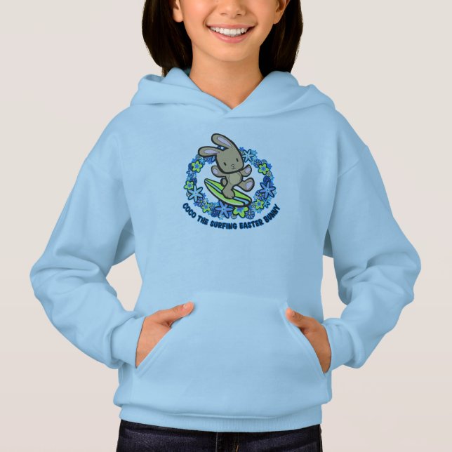 Chocolate Havaiano Surfing Páscoa Bunny Cartoon Tu (Frente)