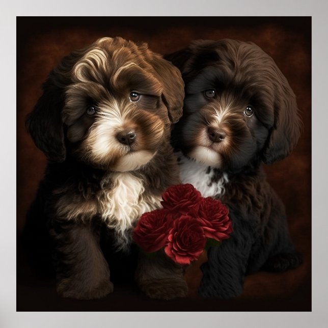 Chocolate Havanese Puppies Wall Impressão por Hava (Frente)