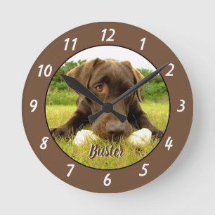 Chocolate Labrador Personalizado Relógio Grande