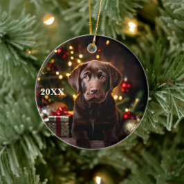 Chocolate Labrador Puppy Dog Enfeites de natal