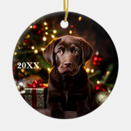 Chocolate Labrador Puppy Dog Enfeites de natal