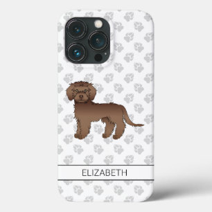 Chocolate Mini Goldendoodle Cartoon Cão e Nome