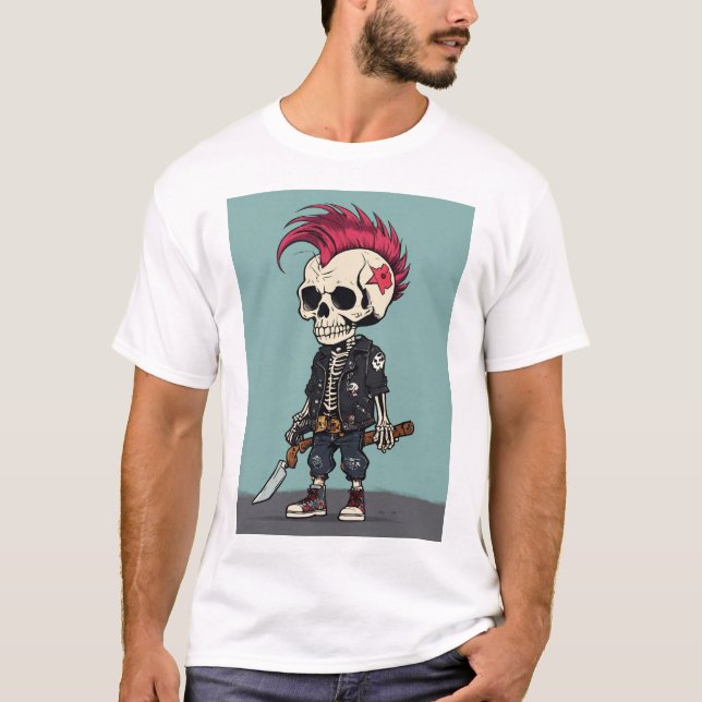 "Choque craniano: Cartoon Punk Esqueleto Camisa im (Frente)
