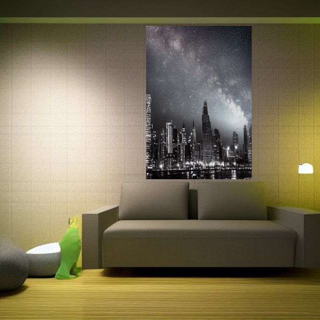 Chove na cidade à noite | AI Art Poster (Criador carregado)