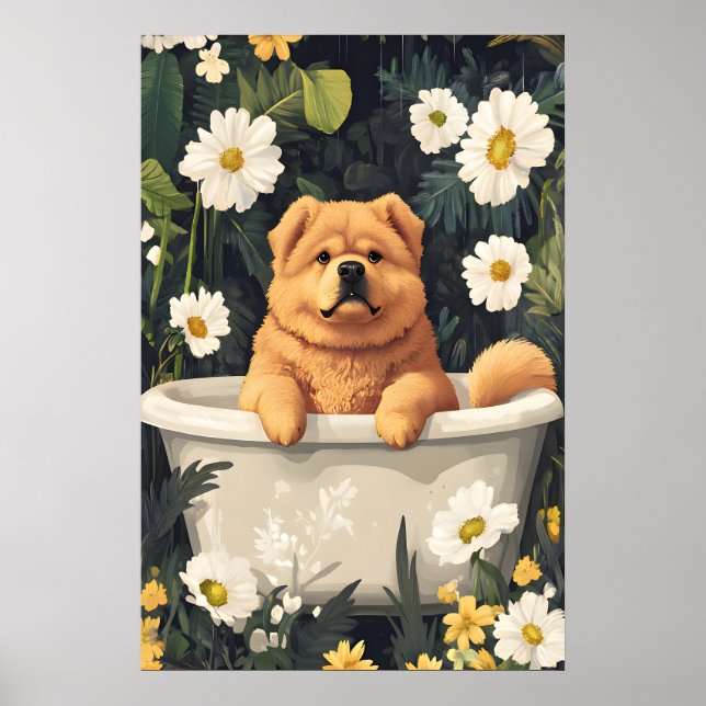 Chow Chow In Bathtub Poster, Funny Dog Poster (Frente)