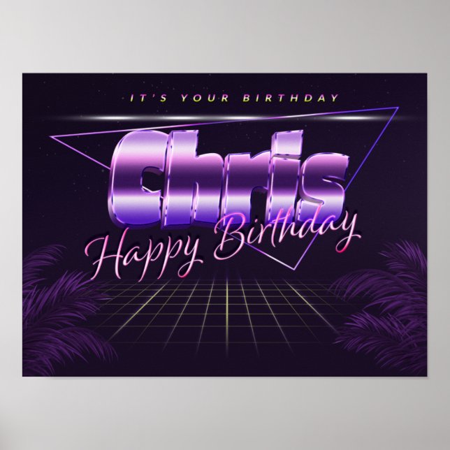 Chris Name Vorname lila retro Poster Geburtstag (Frente)