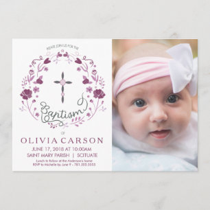 Christening, Baptism Foto Convite com Cruz