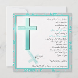 Christian Aqua e Cinza Square Convite para Casamen