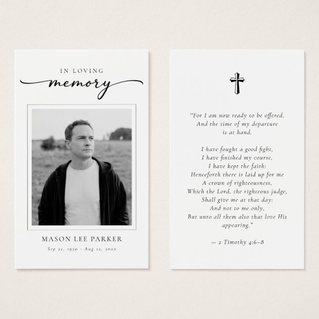 Christian Cross Funeral Memorial Photo Prayer Card (Frente & Verso)
