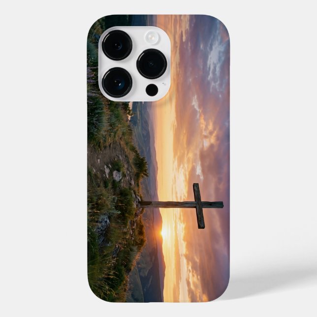 Christian Cross Hilltop Sunset iPhone Case (Verso)