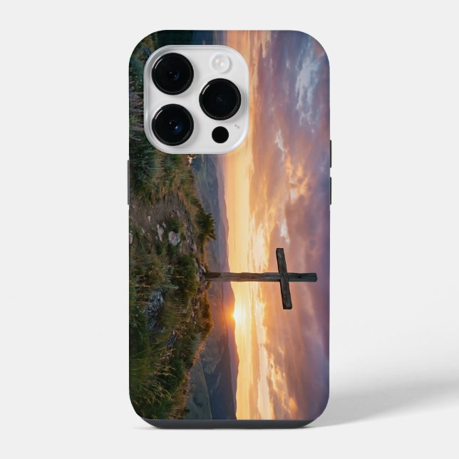 Christian Cross Hilltop Sunset iPhone Case (Verso)