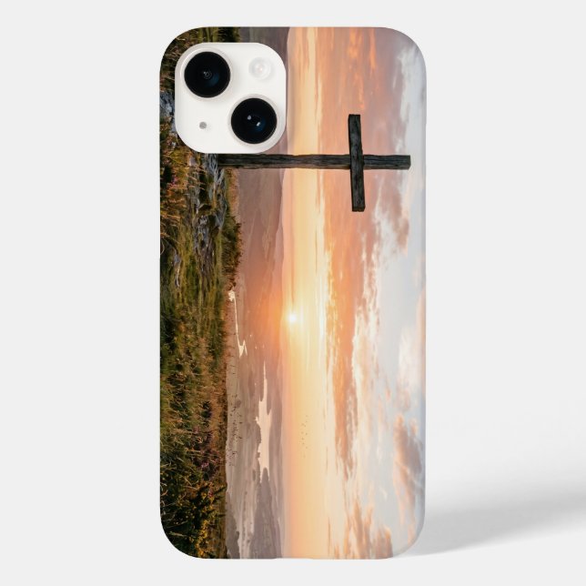 Christian Cross Scenic Hillside Sunset iPhone Case (Verso)