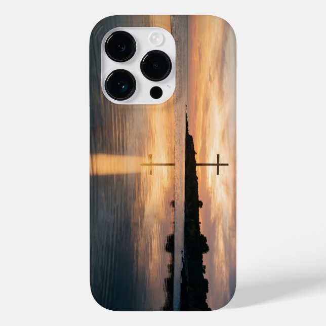 Christian Cross Sunset Reflection iPhone Case (Verso)