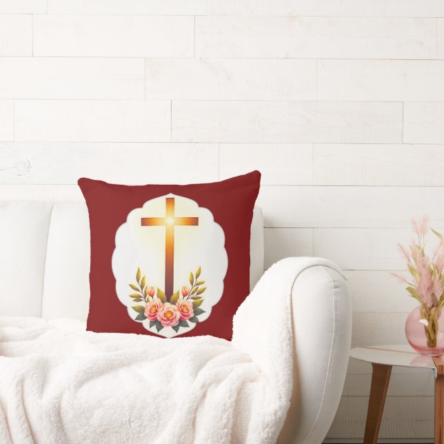 Christian Easter Cross with Flowers – almofada (Sofá)
