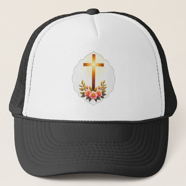 Christian Easter Cross with Flowers – boné (Frente)