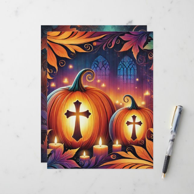 Christian Halloween Pumpkins Scrapbook Paper (Frente/Verso In Situ)