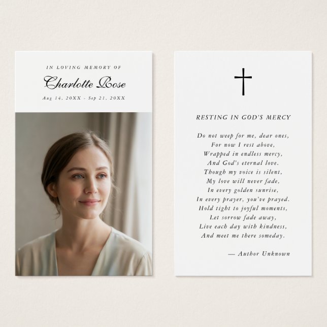 Christian In Loving Memory Memorial Prayer Card  (Frente & Verso)
