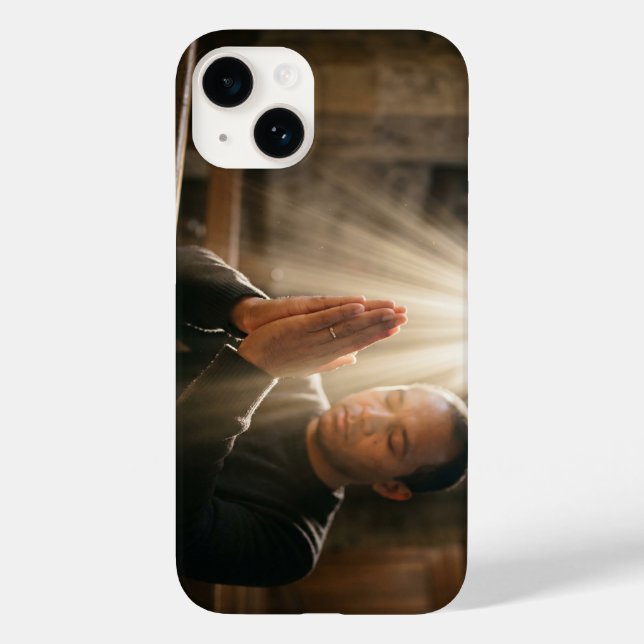 Christian Man Praying with Holy Light iPhone Case (Verso)