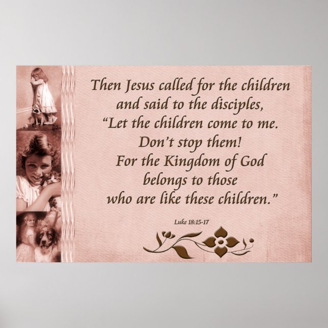 Christian Poster or Print Scripture Luke 18:15-17 (Frente)