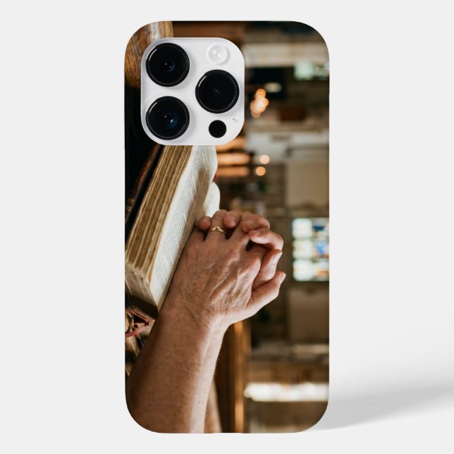 Christian Praying Hands on Bible iPhone Case (Verso)