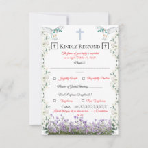 Christian Wedding RSVP Card with Cross